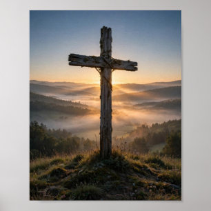 Póster Cruz de Madera al Amanecer