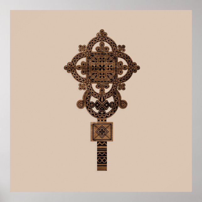 Póster Cruz de mano de madera (Frente)