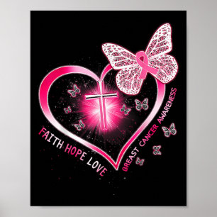 Póster Cruz de Mariposa Rosa Fe Esperanza Amor Cáncer de
