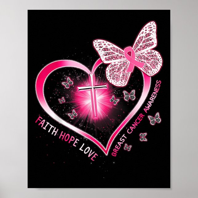 Póster Cruz de Mariposa Rosa Fe Esperanza Amor Cáncer de  (Frente)
