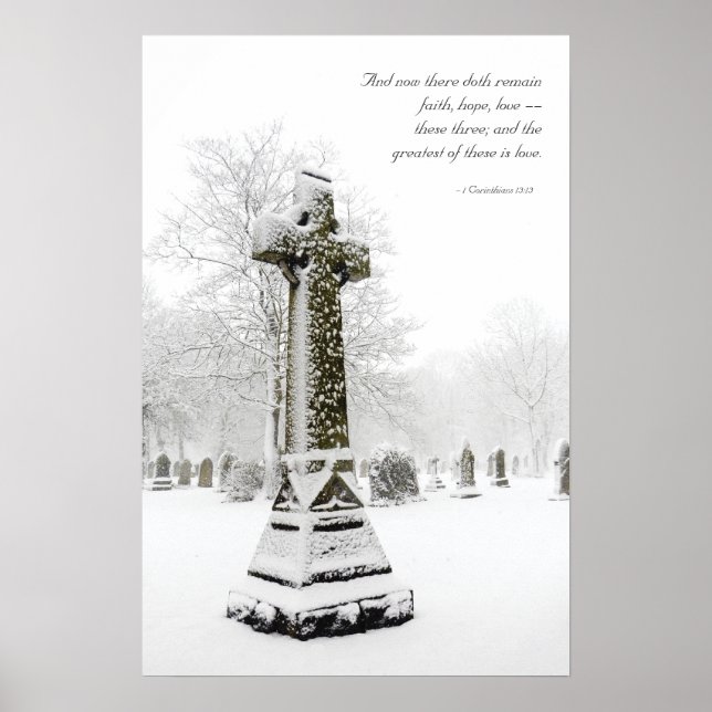 Póster Cruz de Nieve: 1 Corinthians 13:13 - Inspirador (Frente)