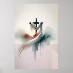Póster Cruz de Pascua con Sábana Santa Resurrección Acuar