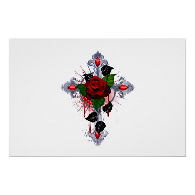 Póster Cruz de Plata con una Rosa Roja (Anverso)