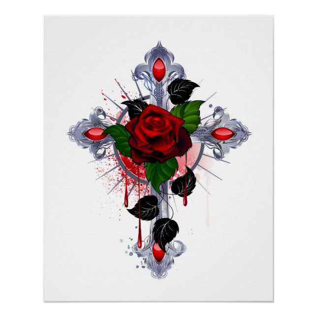 Póster Cruz de Plata con una Rosa Roja (Anverso)