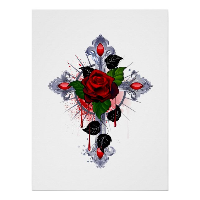 Póster Cruz de Plata con una Rosa Roja (Anverso)
