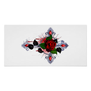 Póster Cruz de Plata con una Rosa Roja