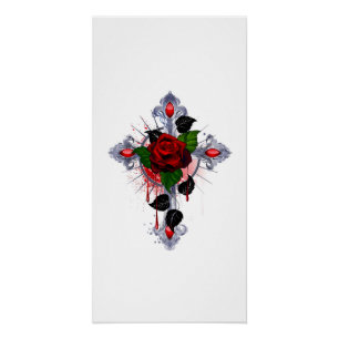 Póster Cruz de Plata con una Rosa Roja