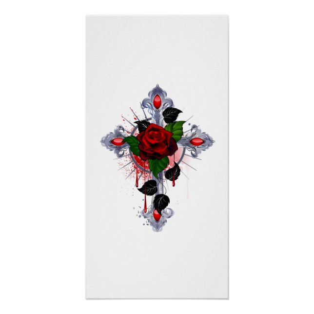 Póster Cruz de Plata con una Rosa Roja (Anverso)