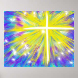 Póster cruz de resurrección abstracta de Pascua