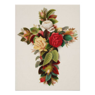 Póster Cruz de rosas, ilustración de la era victoriana