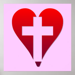 Póster Cruz dentro del corazón rojo