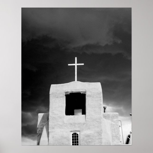 Póster Cruz en la iglesia más antigua, San Miguel, Santa  (Frente)