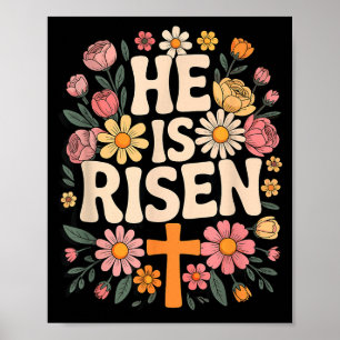 Póster Cruz Floral Cristiana ¿Ha Resucitado?
