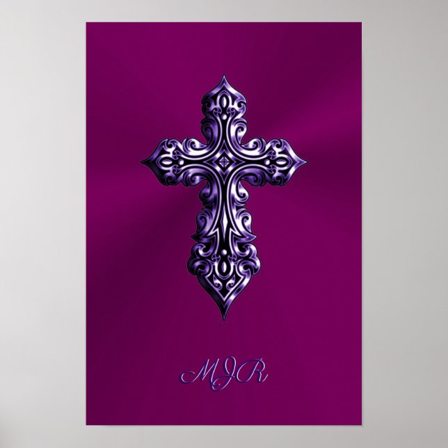 Póster Cruz gótica de aspecto Grabado en relieve en morad (Frente)