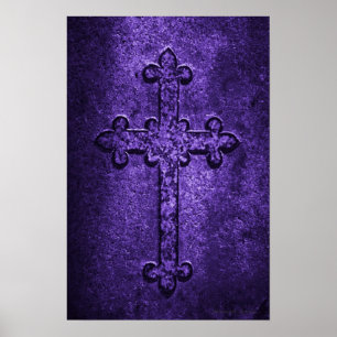 Póster Cruz gótica de piedra tallada en púrpura