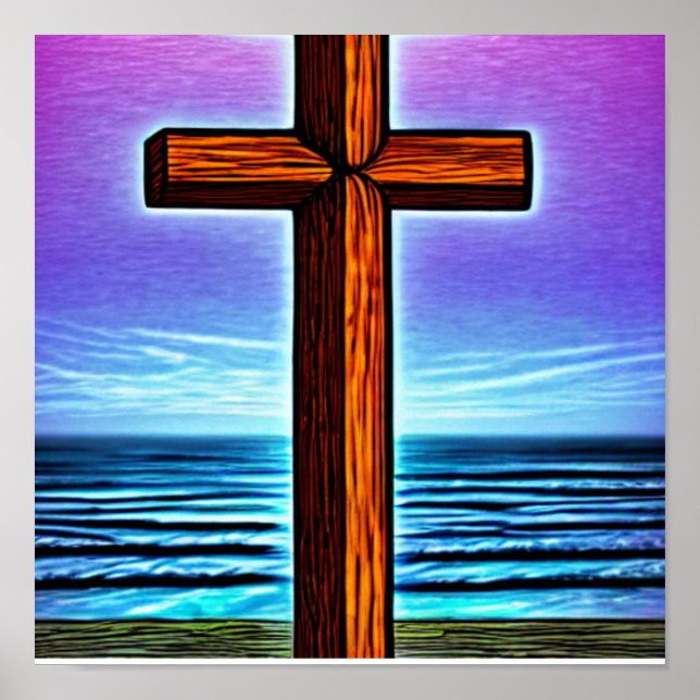 Póster Cruz marrón por el Poster de las olas (Frente)