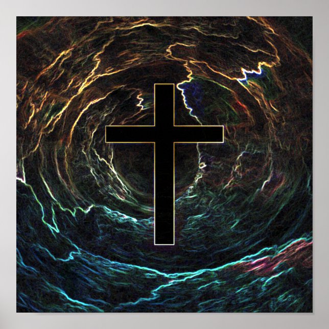 PÓSTER CRUZ NEGRA CON LUZ SUPERIOR BRILLANTE (Frente)