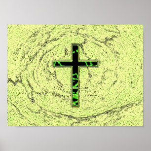 PÓSTER CRUZ NEGRA Y VERDE CON FONDO DE MÁRMOL