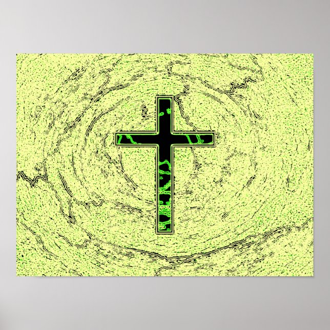 PÓSTER CRUZ NEGRA Y VERDE CON FONDO DE MÁRMOL (Frente)