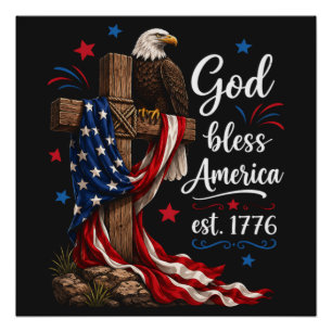 Póster Cruz Patriótica Dios Bendiga a América