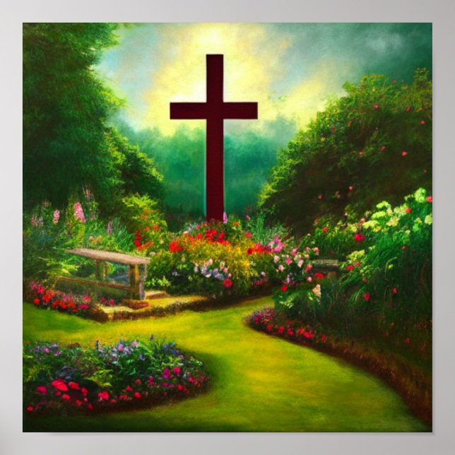 Póster Cruz Roja en un bello Poster de jardín (Frente)