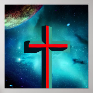 Póster Cruz Roja y Verde azulada en el Poster Espacial