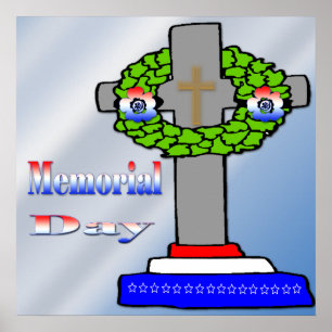 Póster Cruz y guirnalda - poster del Memorial Day