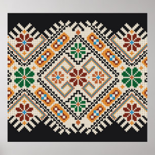 Póster Cruzado-Estitch ucraniano: Patrón étnico hecho a m