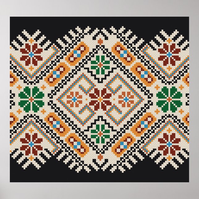 Póster Cruzado-Estitch ucraniano: Patrón étnico hecho a m (Frente)