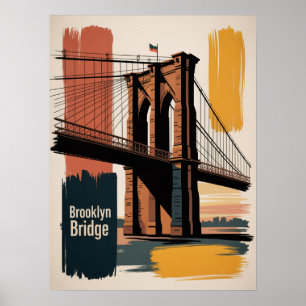 Póster Cruzando el puente de Brooklyn al atardecer