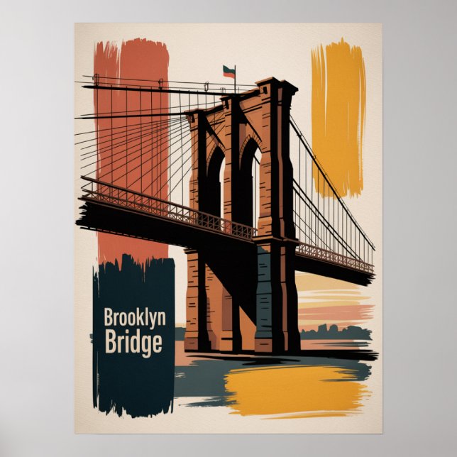 Póster Cruzando el puente de Brooklyn al atardecer (Frente)