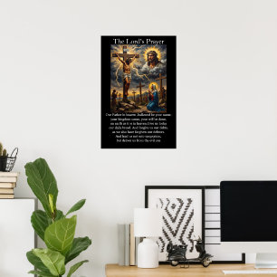 Póster Cruzifixión del Padre Nuestro Aureolas Radiantes C