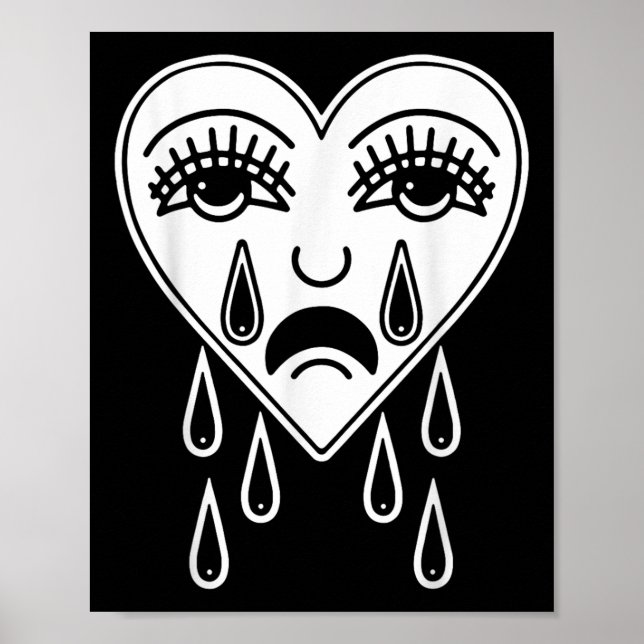 Póster Crying Heart American Tradicional Tattoo Old Schoo (Frente)