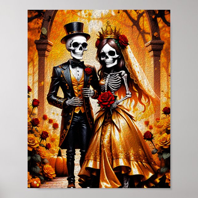 Póster Cryptic Love - Halloween Skeleton Pareja Pintura (Frente)