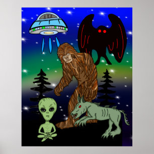 Póster Cryptid Big Foot Alien Mothman UFO Chupacabra