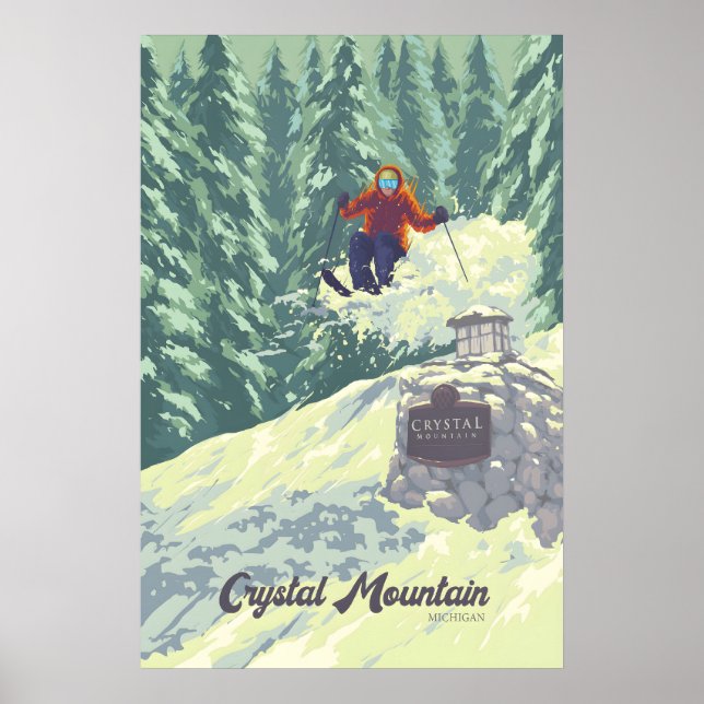 Póster Crystal Mountain Michigan EE. UU. Resort de Esquí  (Frente)