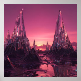 Póster Crystal Peaks under a Vibrant Pink Sunset