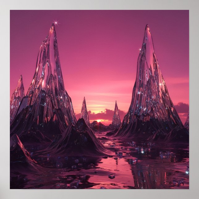 Póster Crystal Peaks under a Vibrant Pink Sunset (Frente)