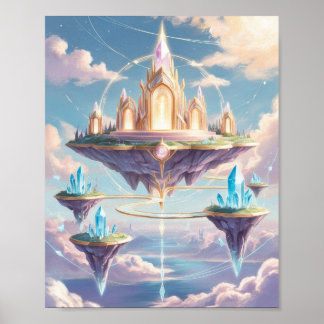 Póster Crystal Temple Sky City Poster - Fantasía flotante