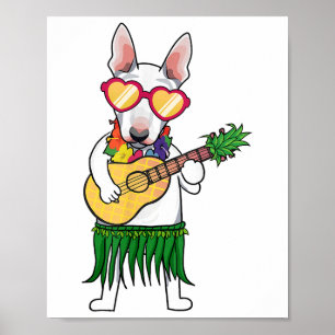 Póster Cstuma hawaiana de bull terrier que juega a Ukulel