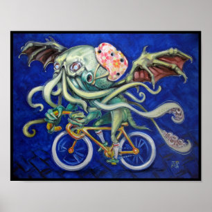 Póster Cthulhu En Una Bicicleta