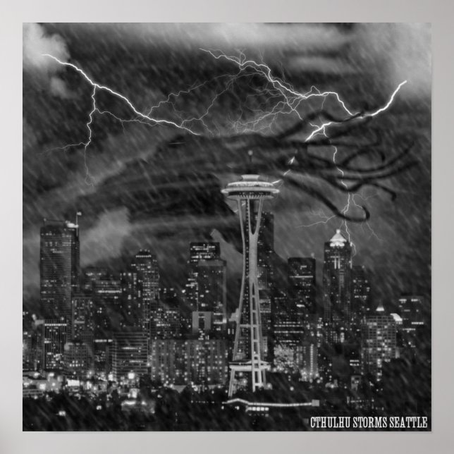 Póster Cthulhu irrumpió en el Poster Seattle (Frente)