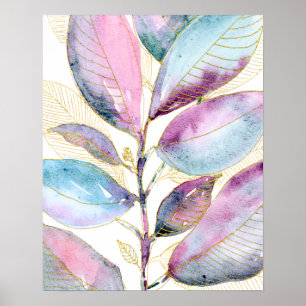 Póster Cuaderno espiral de hojas botánicas de acuarela pa