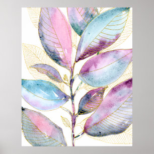 Póster Cuaderno espiral de hojas botánicas de acuarela pa