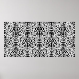 Póster Cuaderno floral de Damasco negro de lujo elaborado