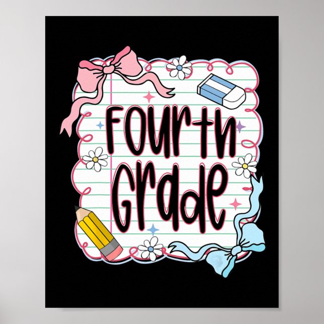 Póster Cuaderno rosa para niñas de cuarto grado para ir a (Frente)