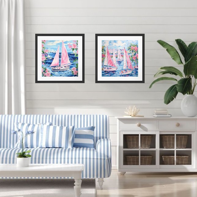 Póster Cuadrado azul de la costa del barco de vela rosa a (Subido por el creador)