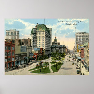 Póster Cuadrado de Cadillac, Detroit Michigan, vintage