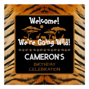 Poster cuadrado de cumpleaños del tigre de impresi