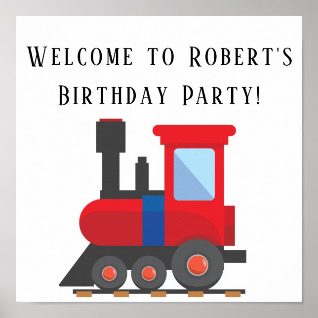 Póster cuadrado de fiesta de cumpleaños de tren az (Frente)